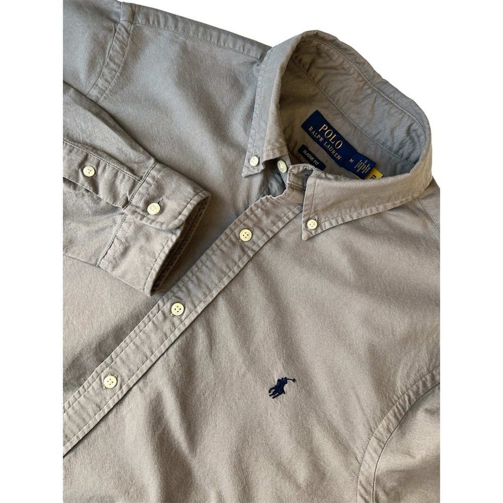 Polo Ralph Lauren Button Up Shirt Men M Gray Classic Fit Pony Embroidery Cotton
